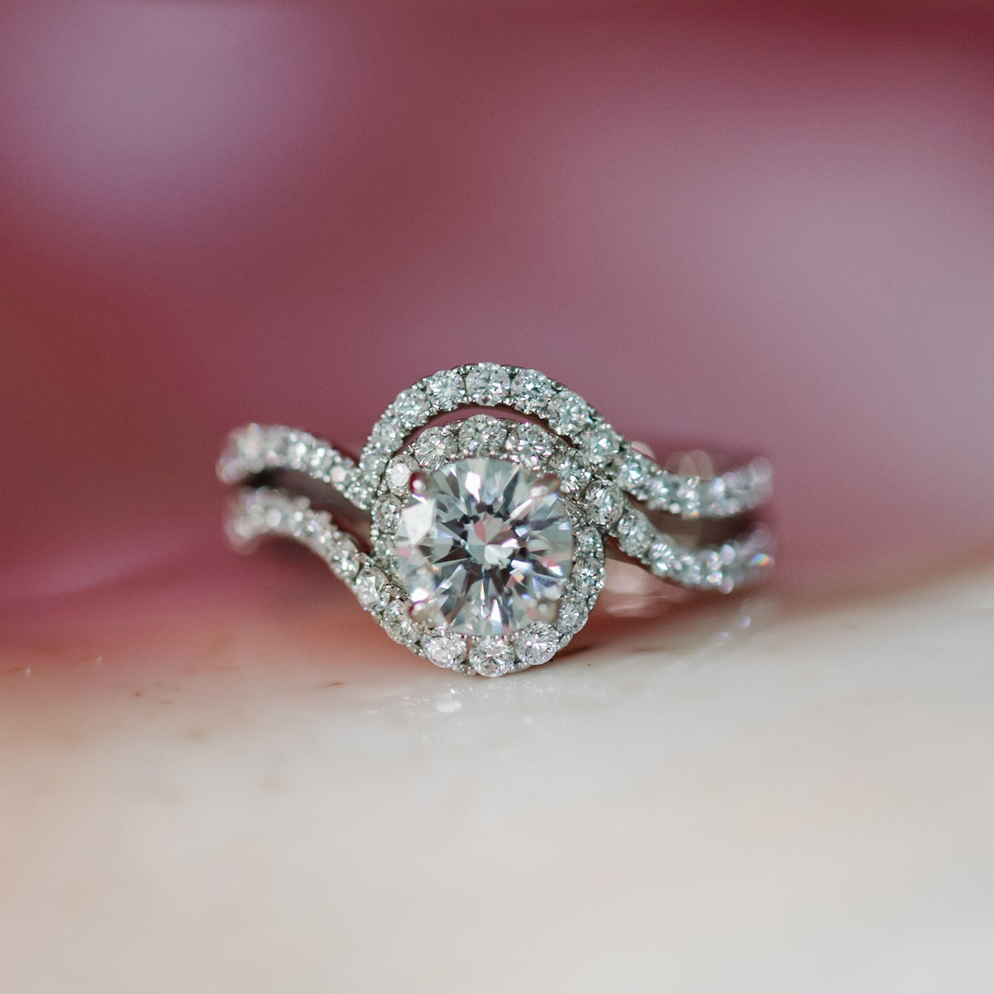 Bypass Halo Diamond Engagement Ring