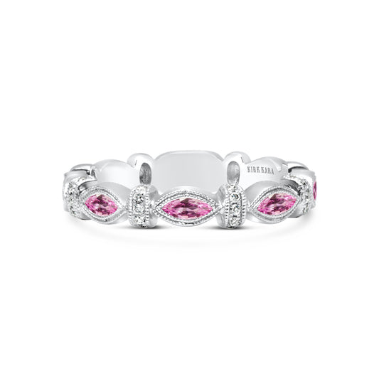 Marquise Pink Sapphire Diamond Wedding Band