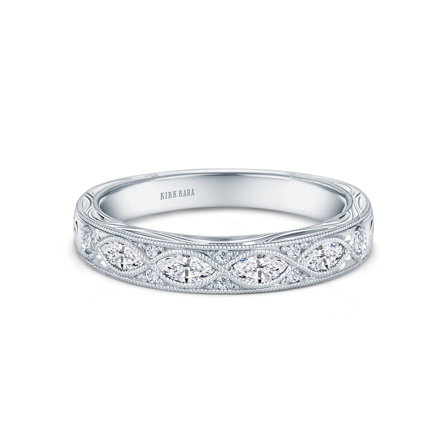 Engraved Marquise Diamond Wedding Band