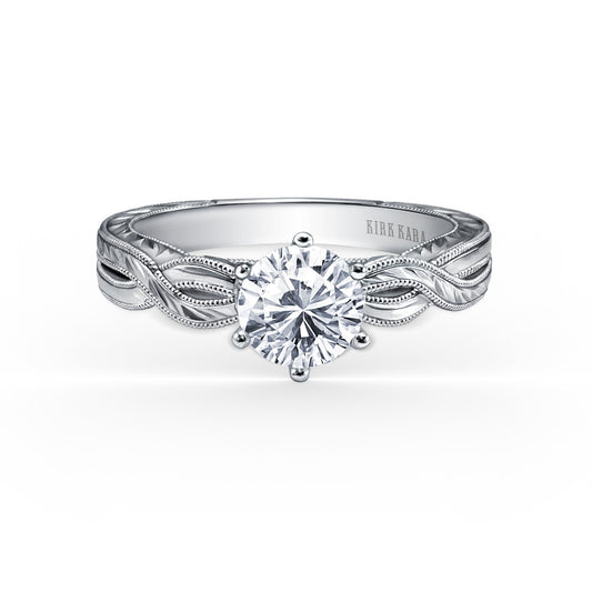 18K White Gold Engraved Twist Cathedral Engagement Ring