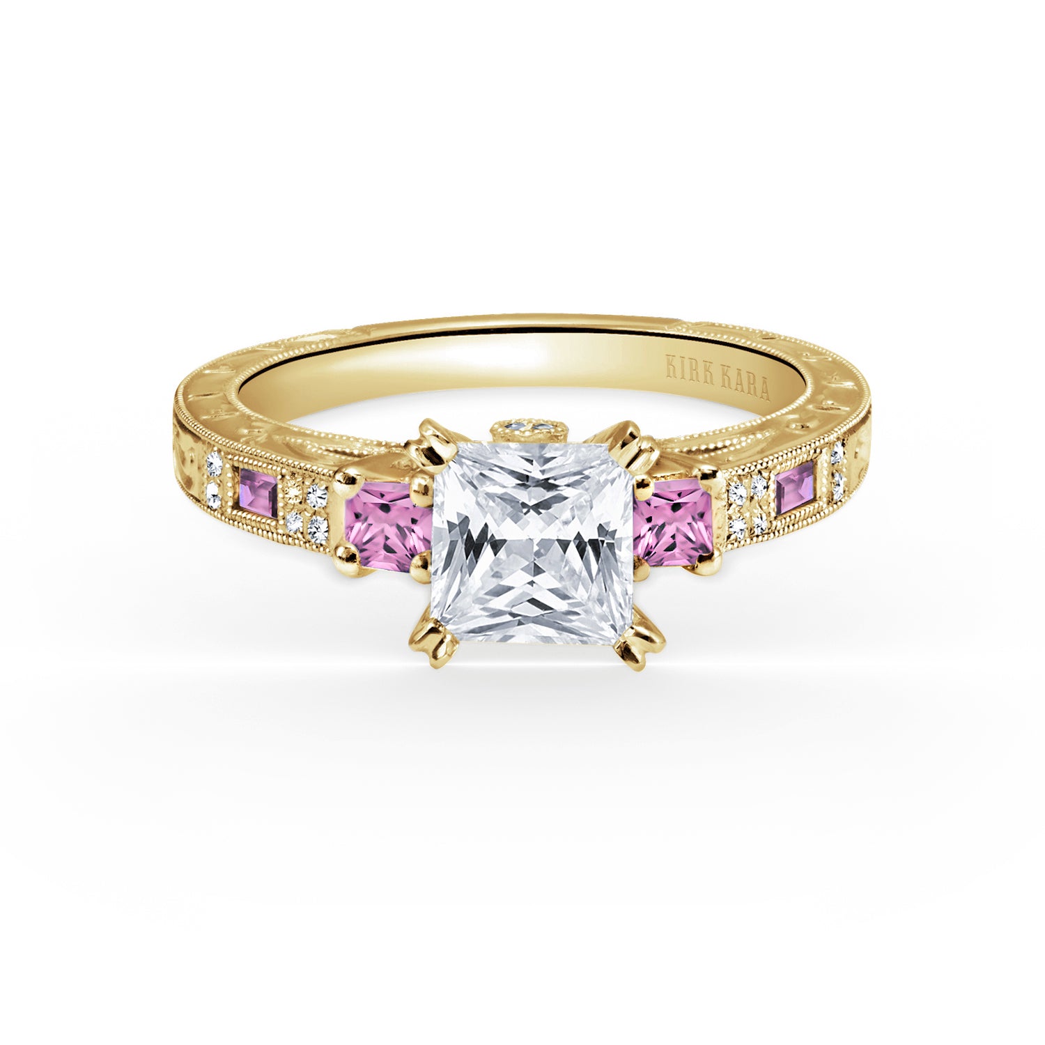 Deco Three Stone Pink Sapphire Diamond Engagement Ring – Kirk Kara