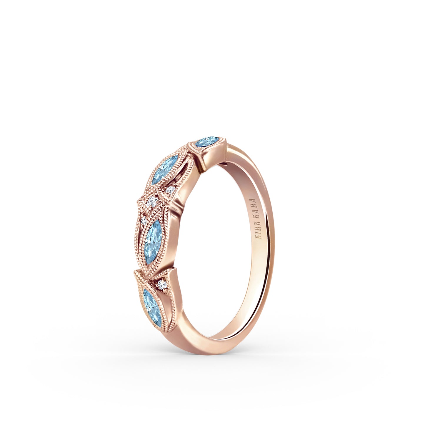 Botanical Floral Aquamarine Marquise Diamond Wedding Band