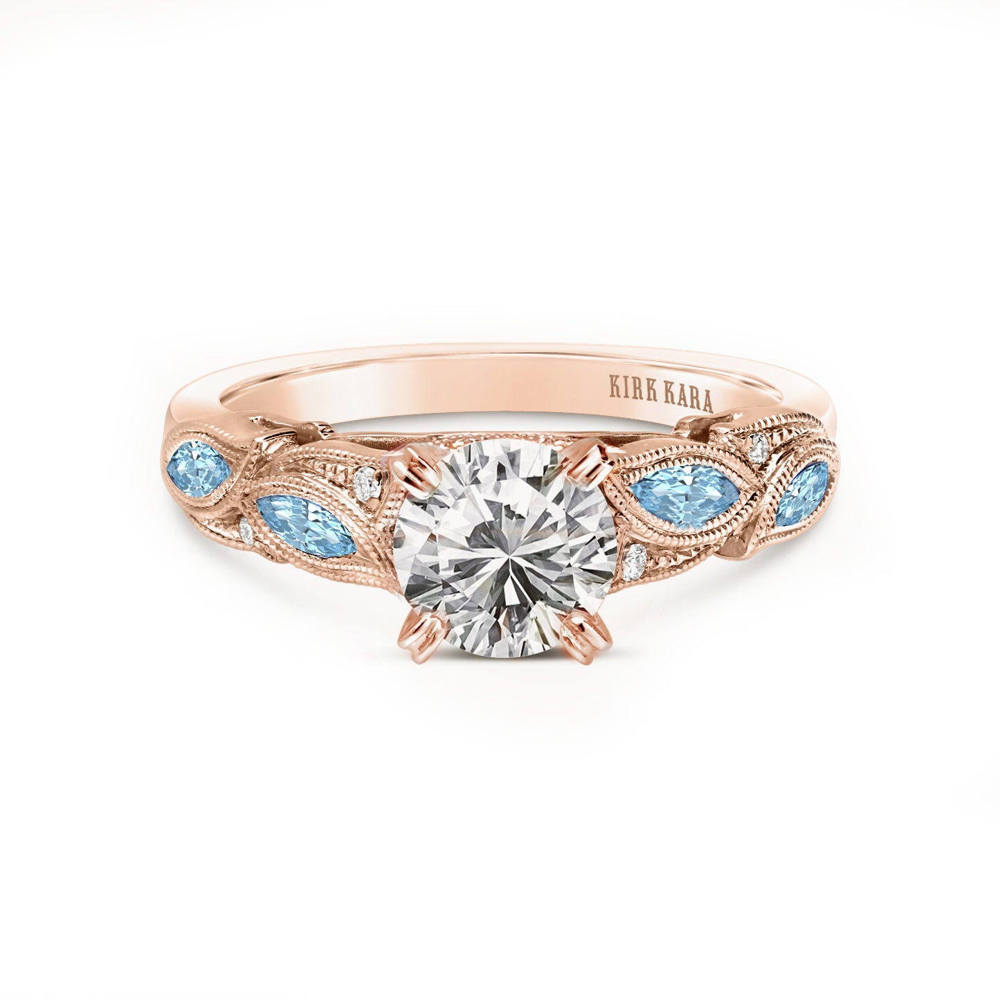 Botanical Floral Aquamarine Marquise Diamond Engagement Ring