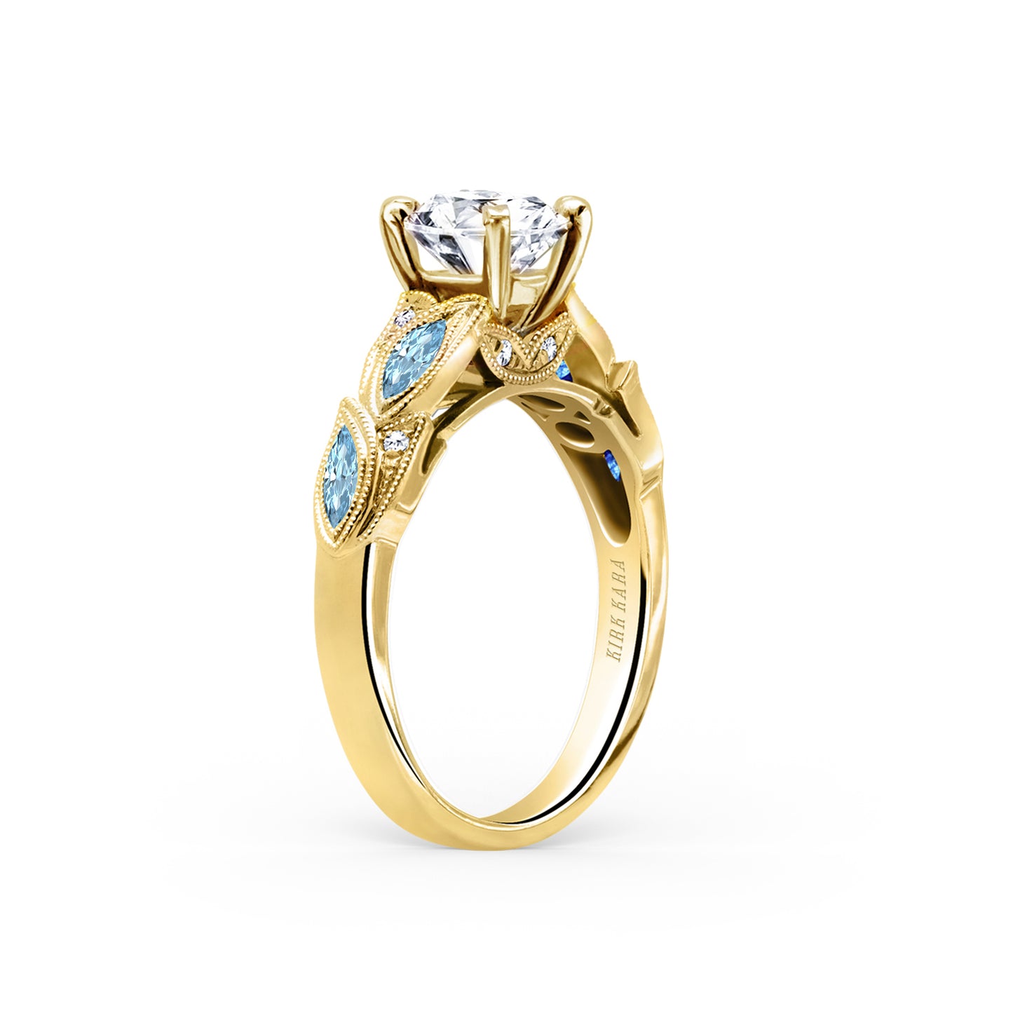 Botanical Floral Aquamarine Marquise Diamond Engagement Ring