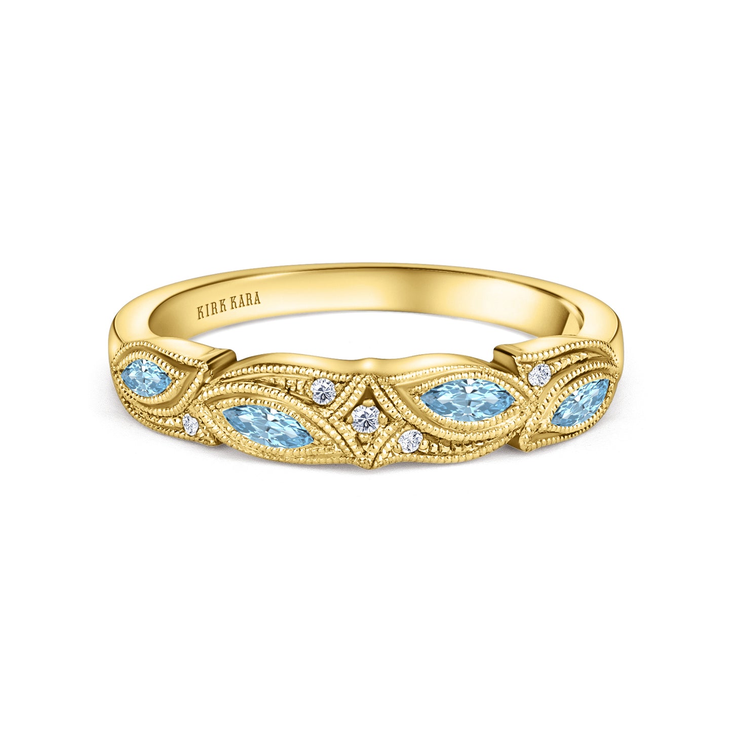 Botanical Floral Aquamarine Marquise Diamond Wedding Band