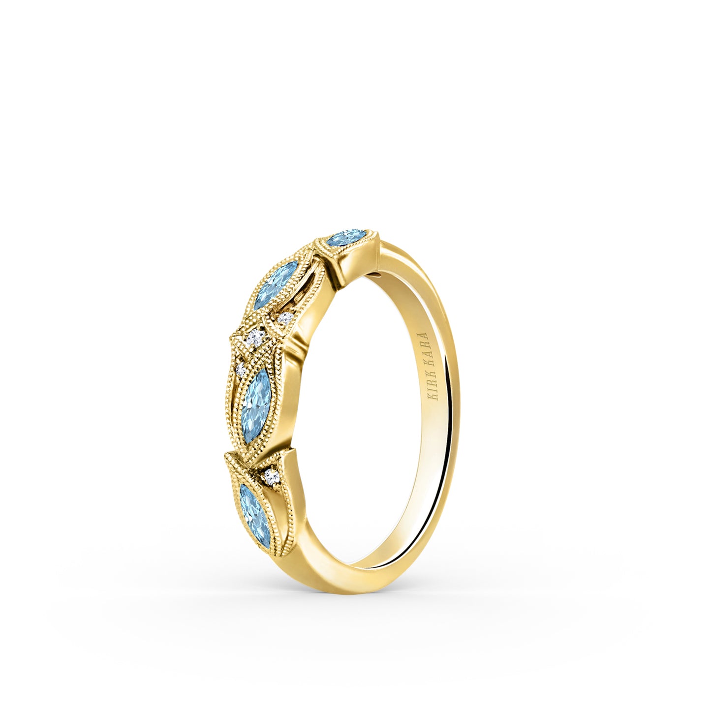 Botanical Floral Aquamarine Marquise Diamond Wedding Band