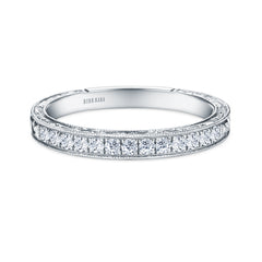 Scroll Engraved Classic Diamond Wedding Band