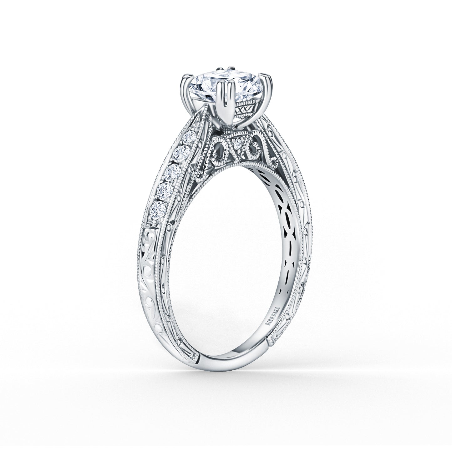 Hand Engraved Vintage Inspired Diamond Solitaire Engagement Ring