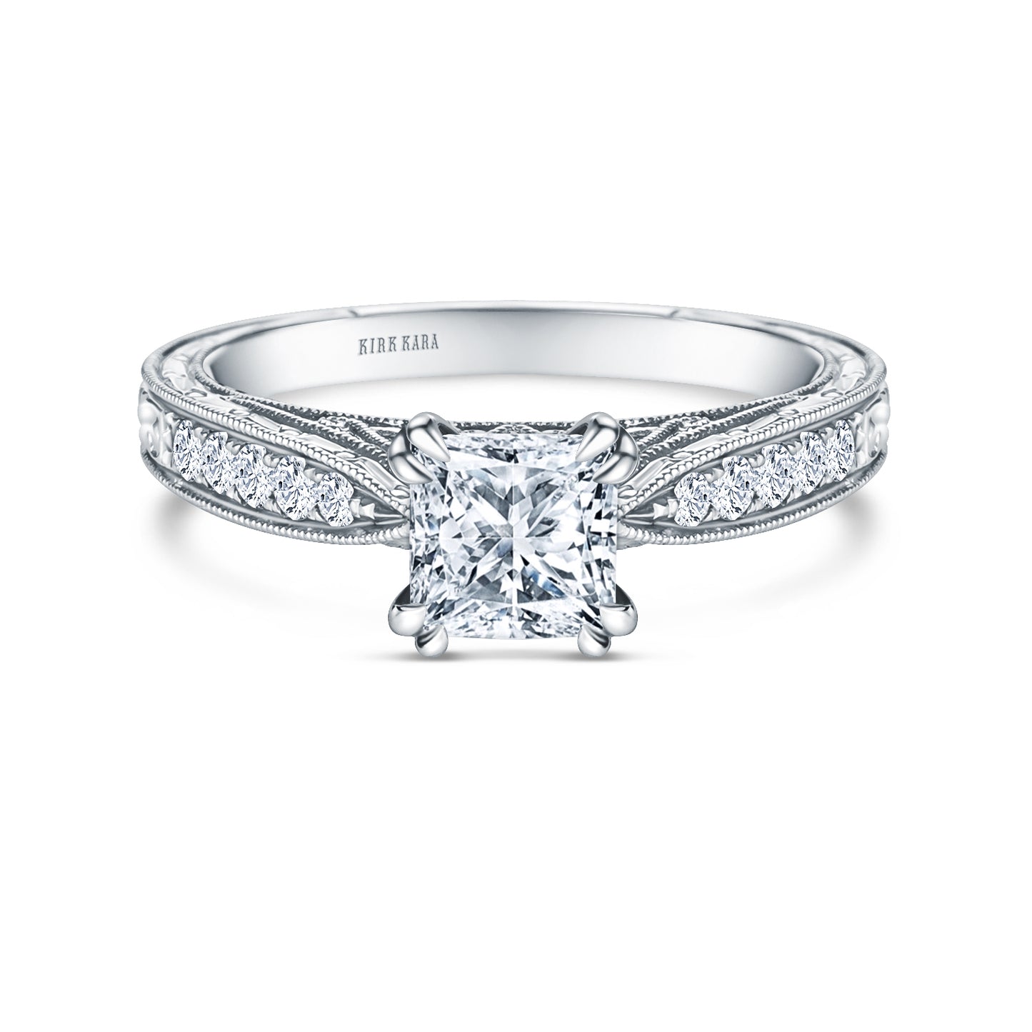 Hand Engraved Vintage Inspired Diamond Solitaire Engagement Ring