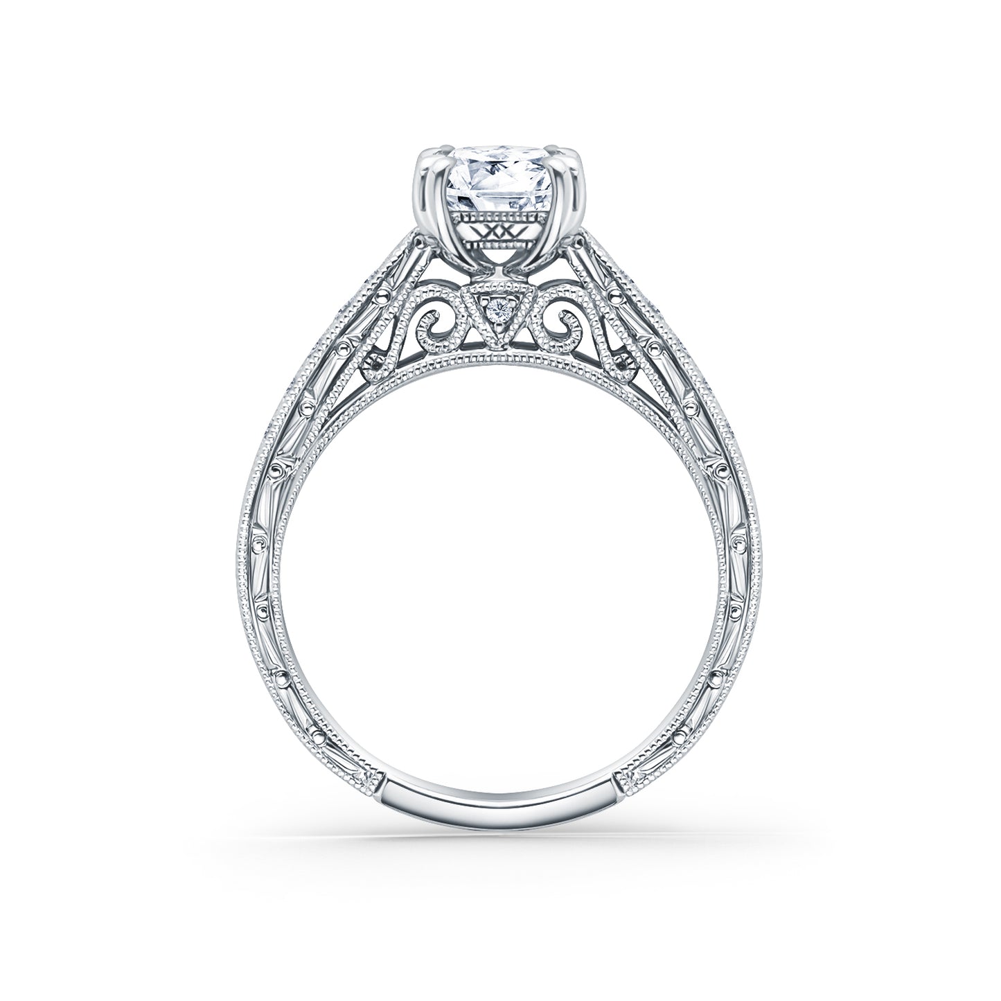 Hand Engraved Vintage Inspired Diamond Solitaire Engagement Ring