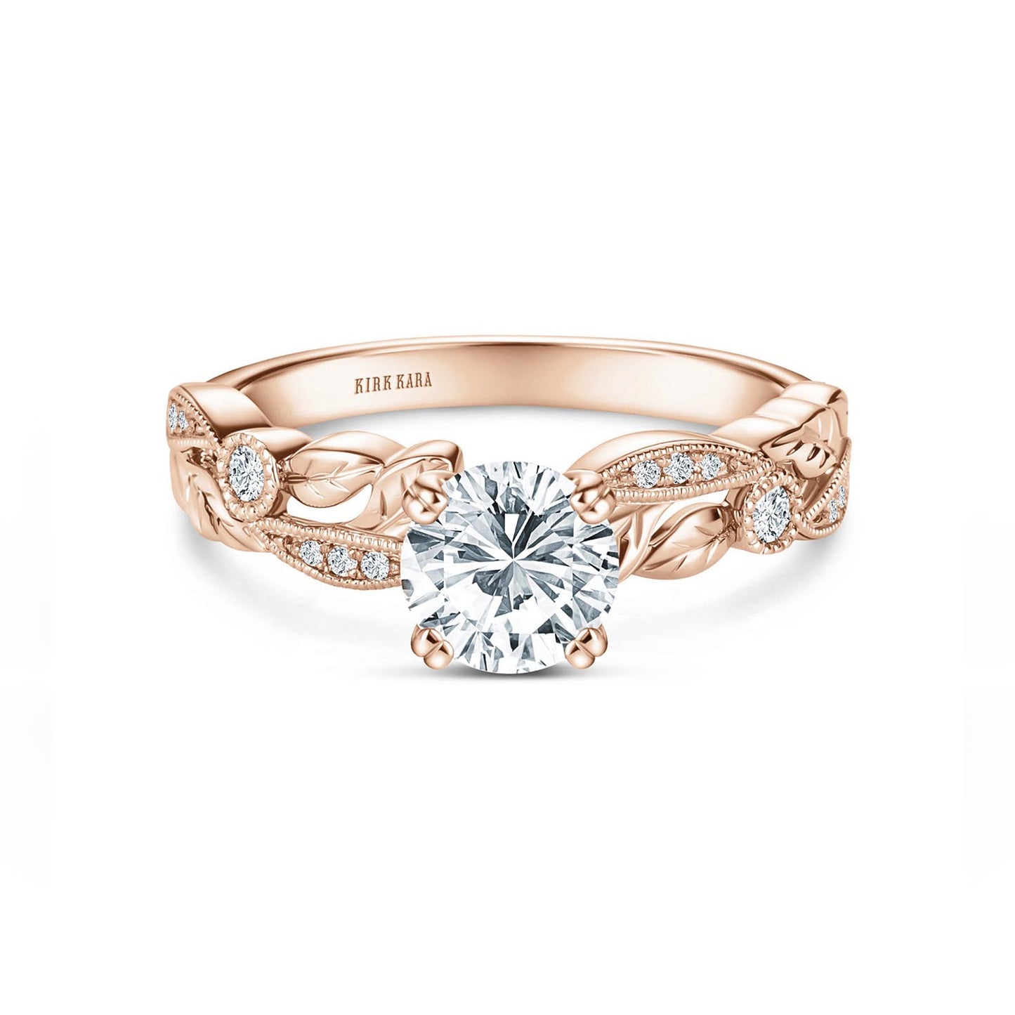 Floral Leaf Engraved Diamond Engagement Ring