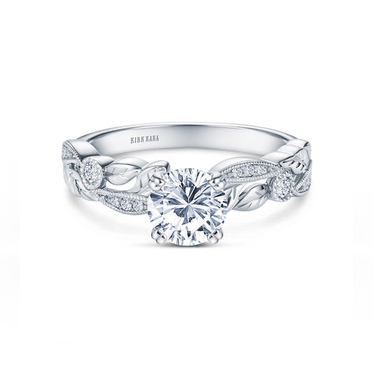 Floral Leaf Engraved Diamond Engagement Ring