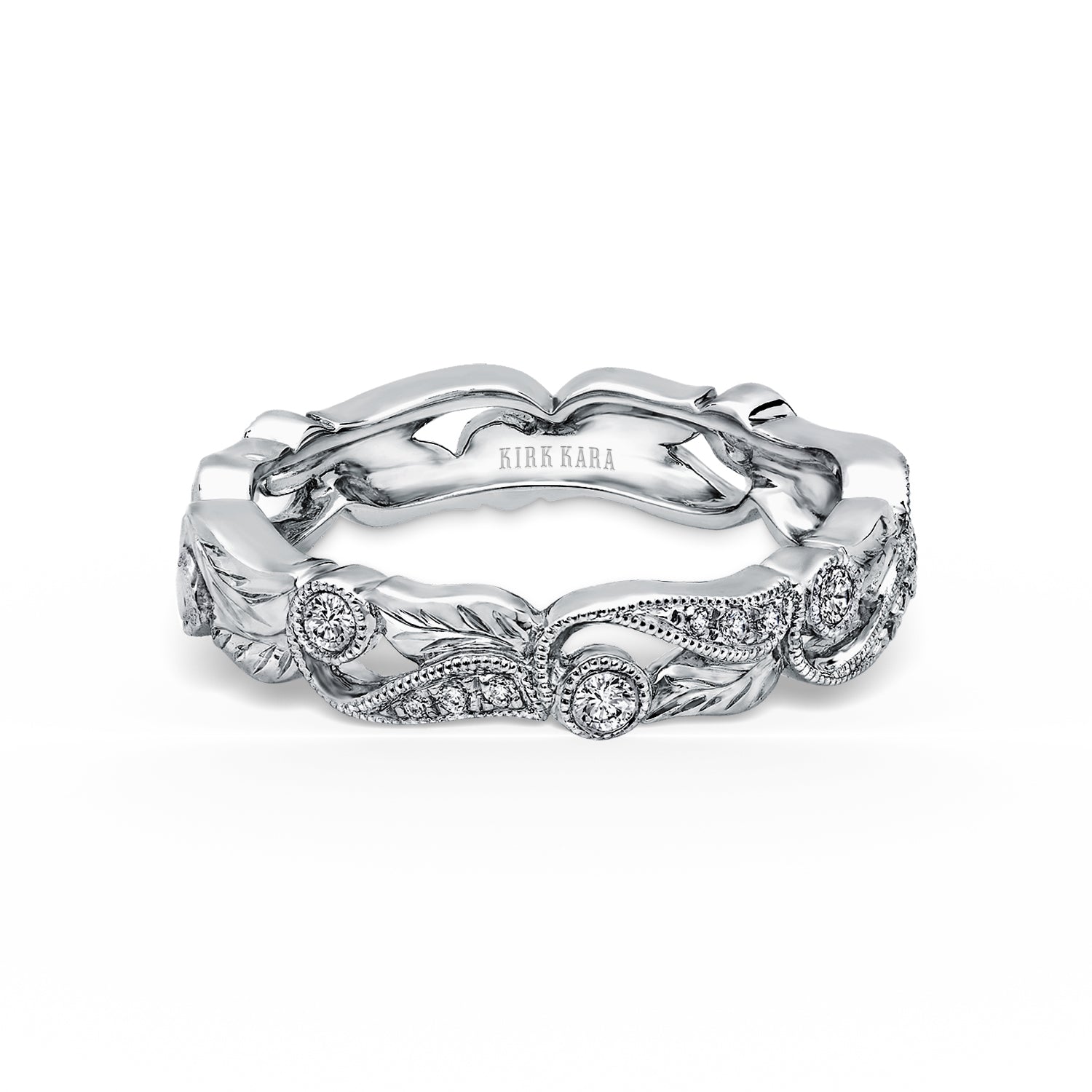 Diamond Floral Engraved Leaf Wedding Band