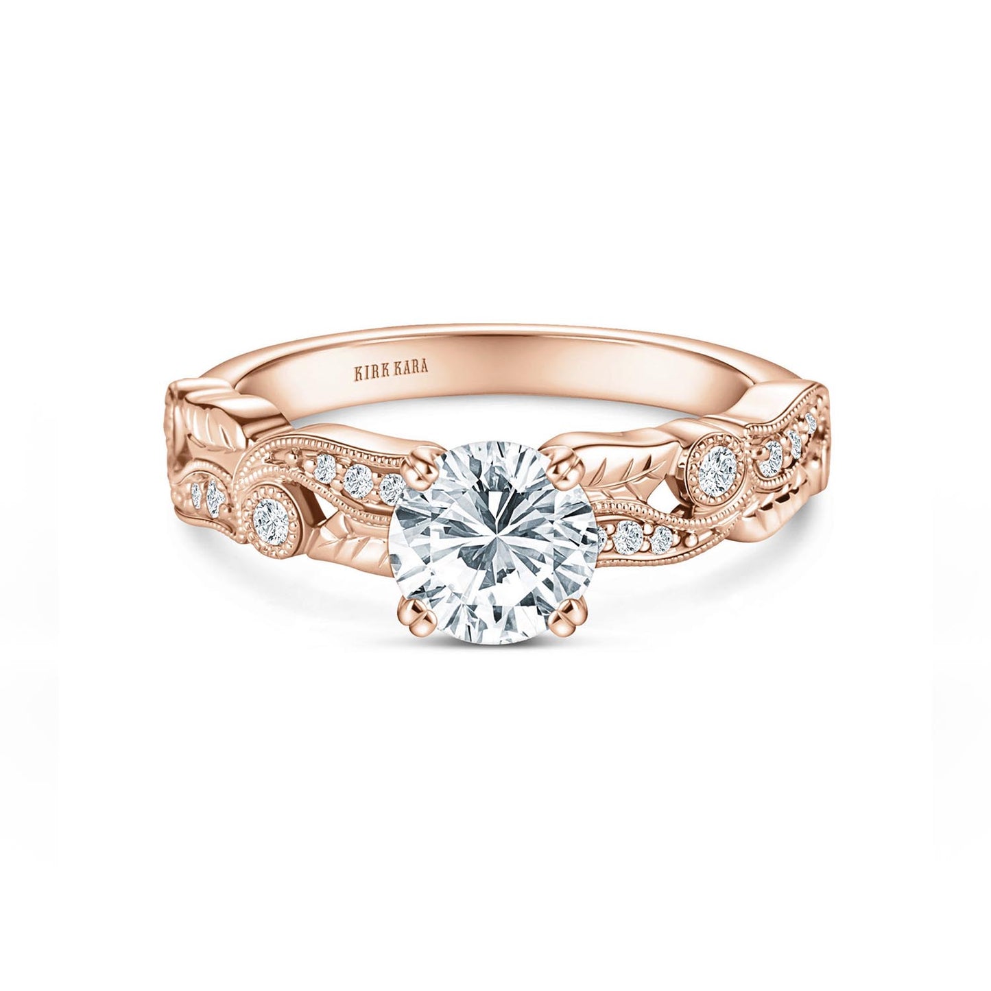 Diamond Floral Engraved Leaf Engagement Ring