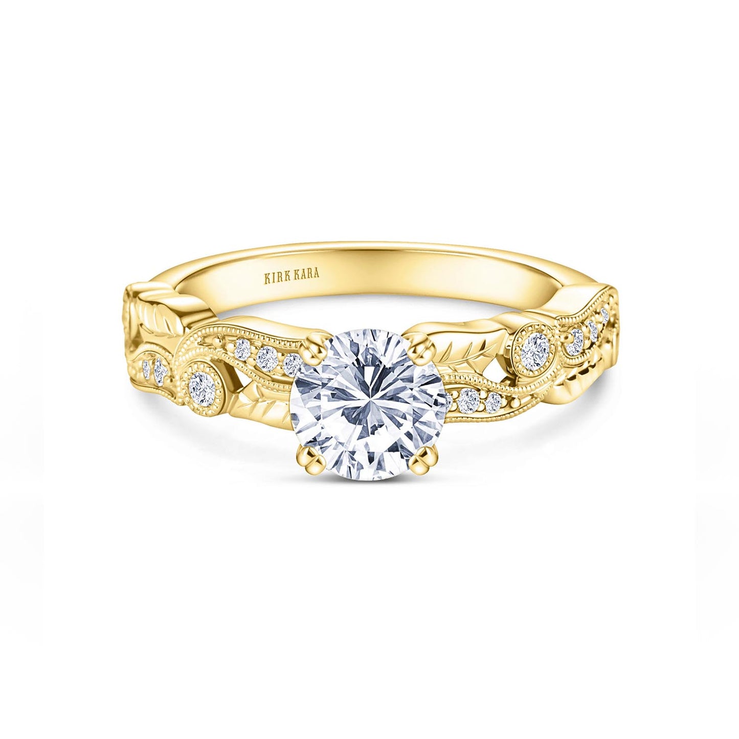 Diamond Floral Engraved Leaf Engagement Ring