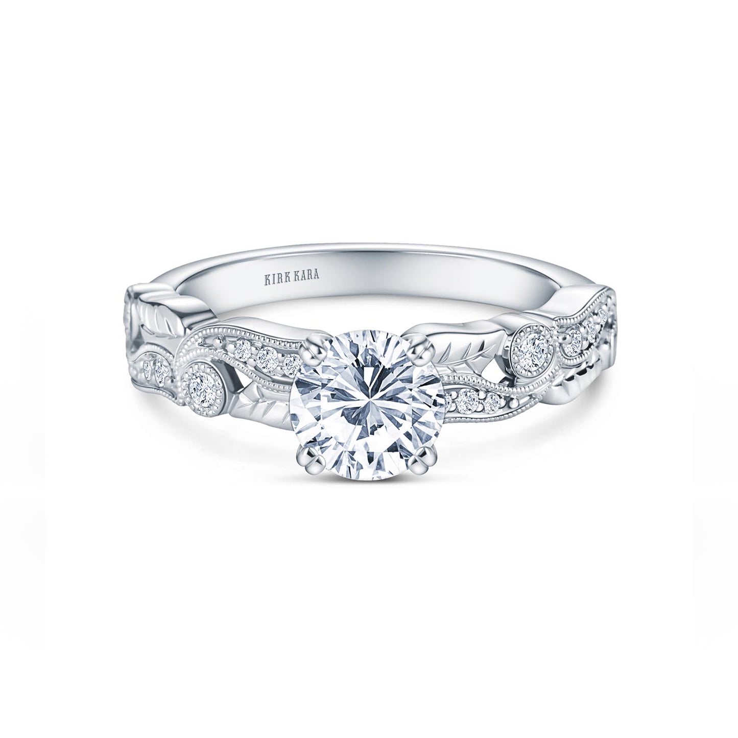 Diamond Floral Engraved Leaf Engagement Ring