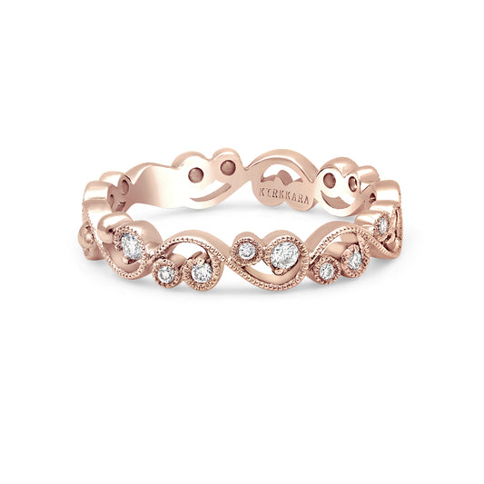 18K Rose Gold Stackable Milgrain Lace Diamond Wedding Band