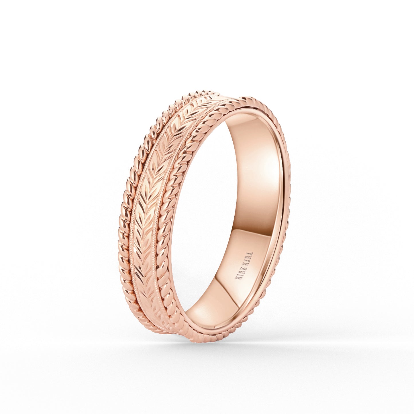 Floral Engraved Rope Wedding Band, 5.50mm