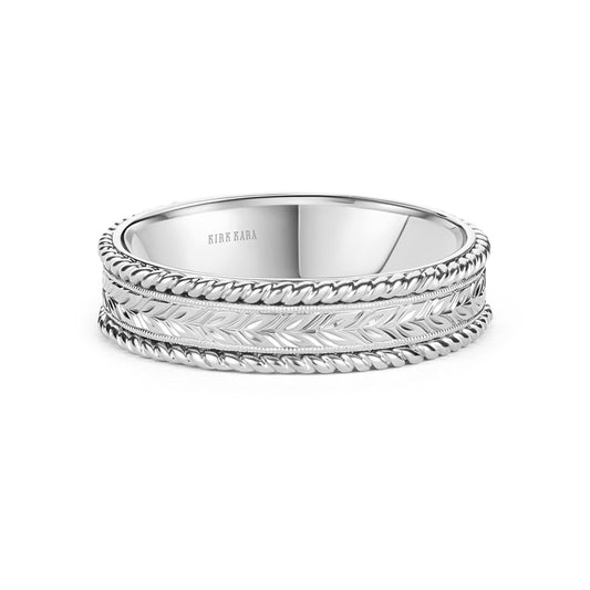 Floral Engraved Rope Wedding Band, 5.50mm