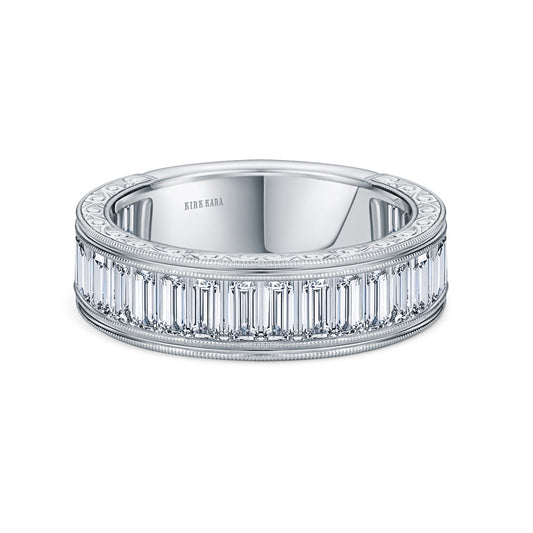 Channel Baguette Engraved Fashion Wedding Band