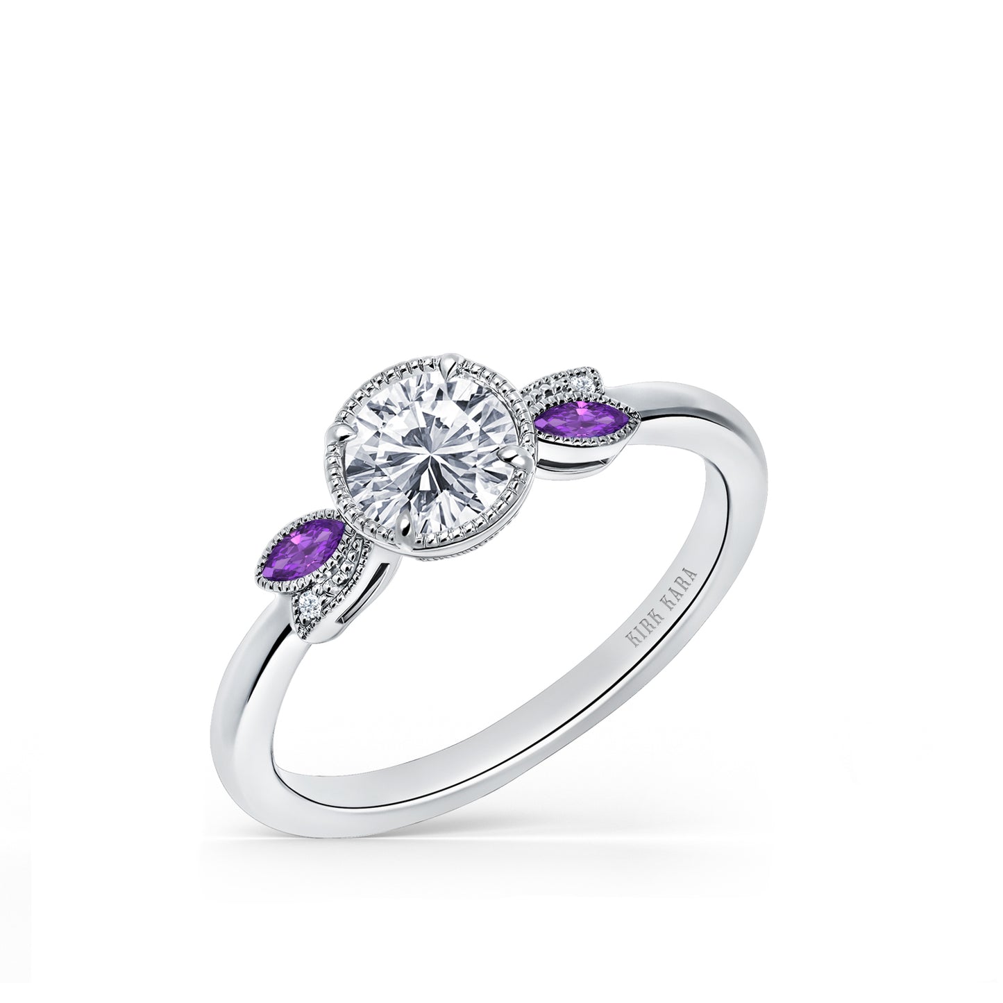 14K White Gold Floral Boho Amethyst Diamond Engagement Ring