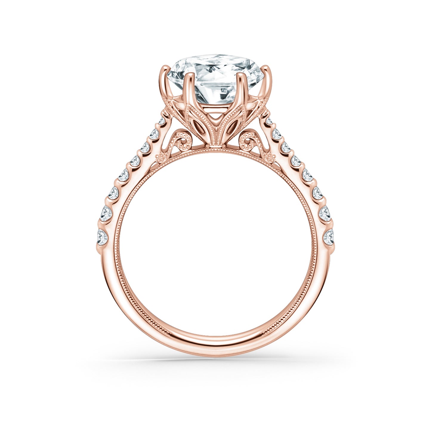 Wide Classic Filigree Diamond Solitaire Engagement Ring