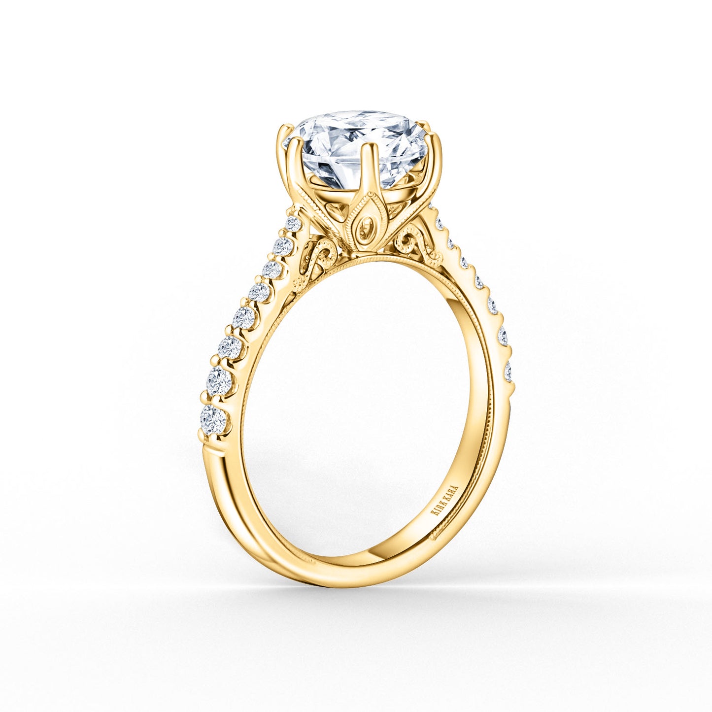 Wide Classic Filigree Diamond Solitaire Engagement Ring