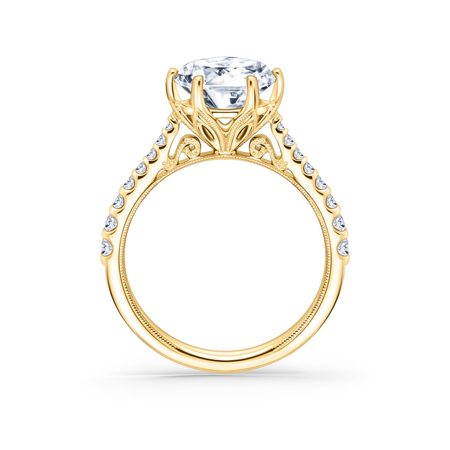 Wide Classic Filigree Diamond Solitaire Engagement Ring