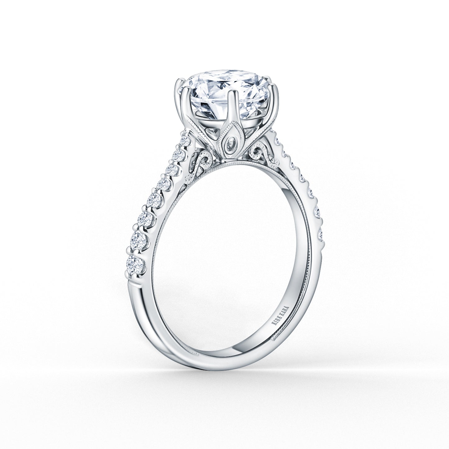 Wide Classic Filigree Diamond Solitaire Engagement Ring