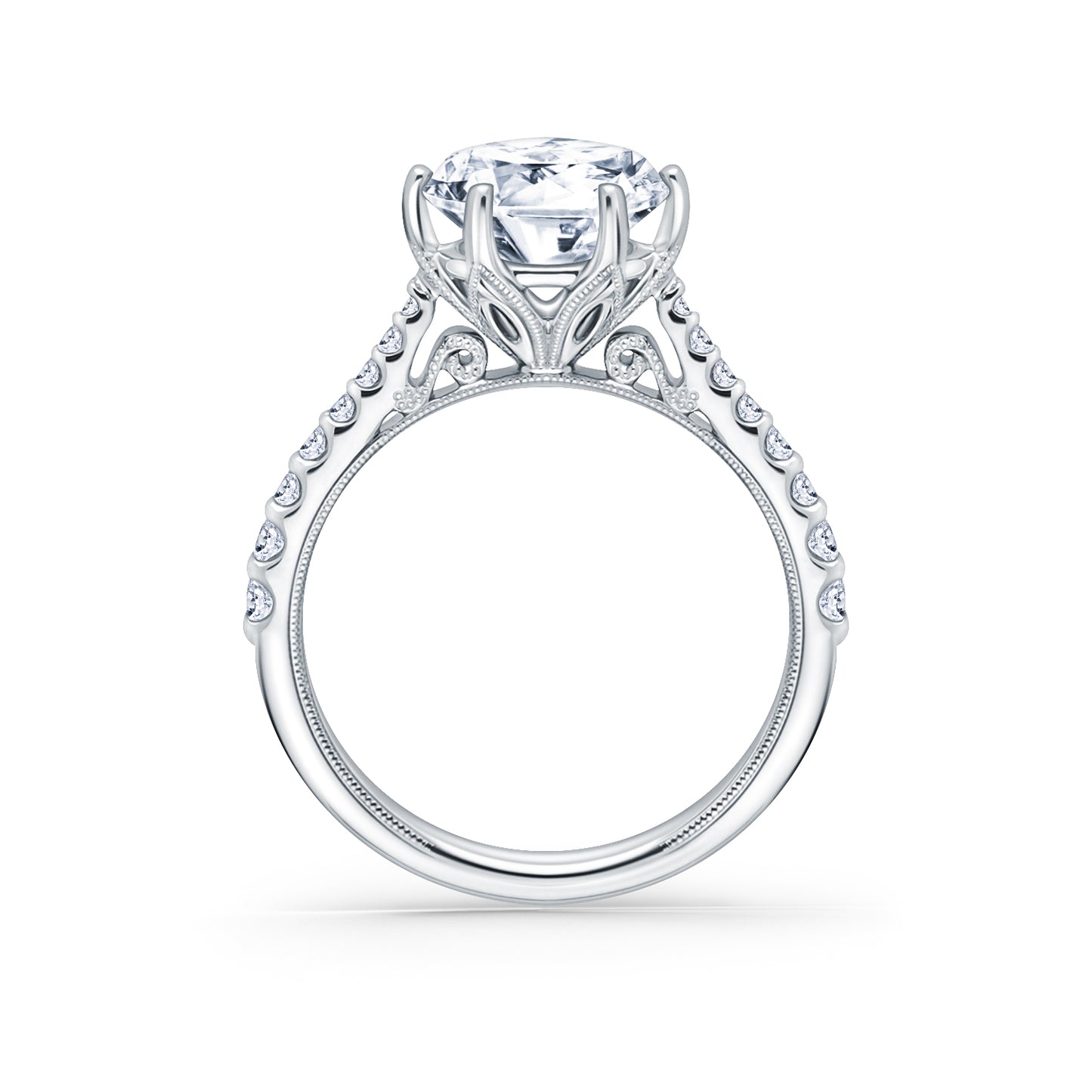 Wide Classic Filigree Diamond Solitaire Engagement Ring