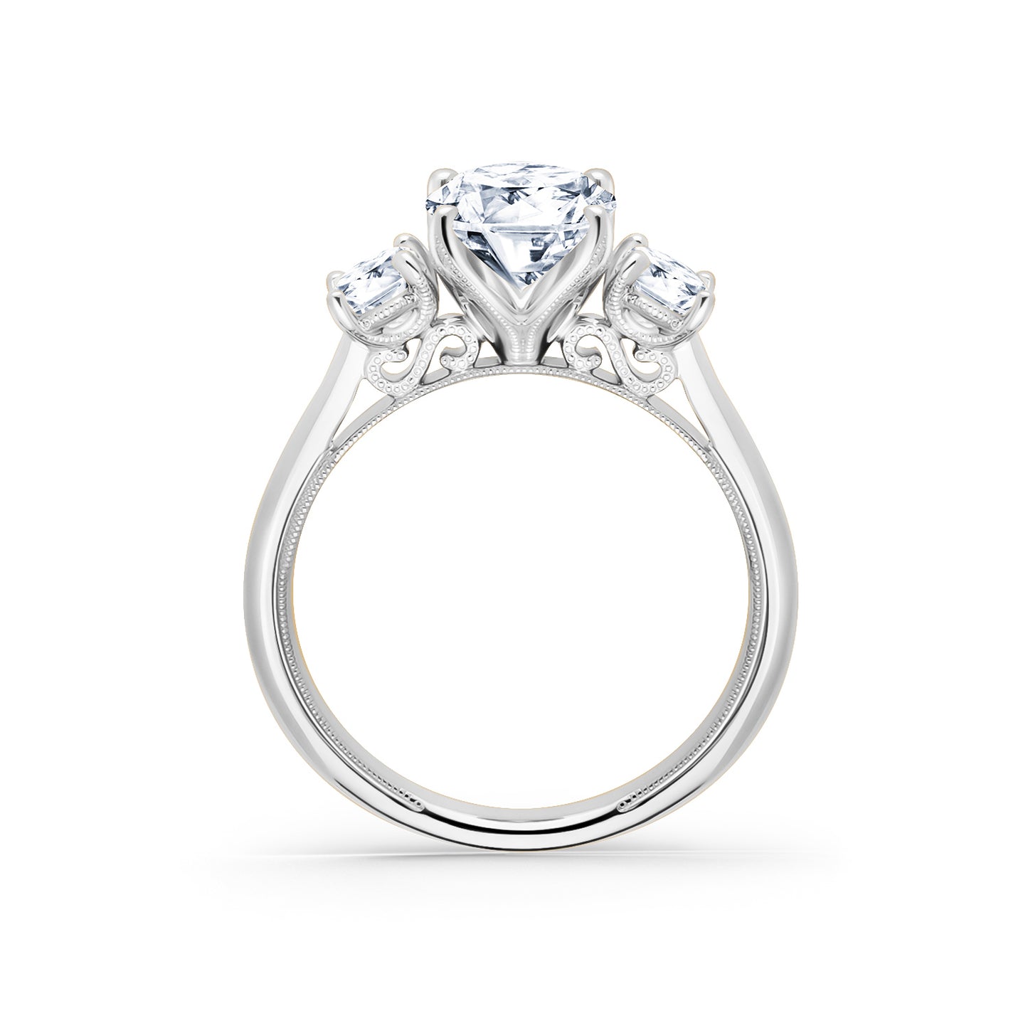 Wide Three Stone Oval Side Stone Diamond Engagement Ring