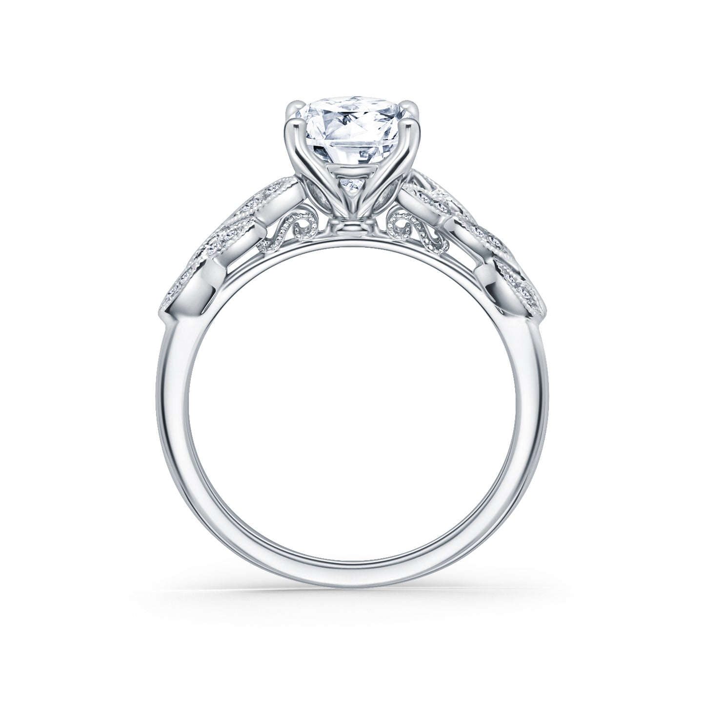 Floral Leaf Pavé Diamond Engagement Ring