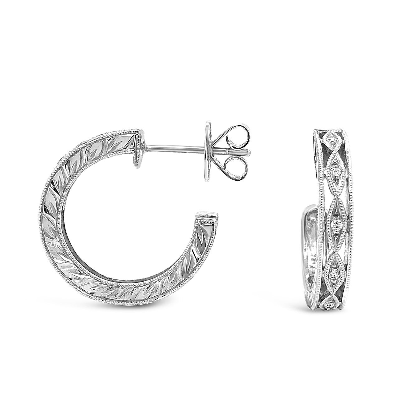 Geometric Milgrain Diamond Hoop Earrings