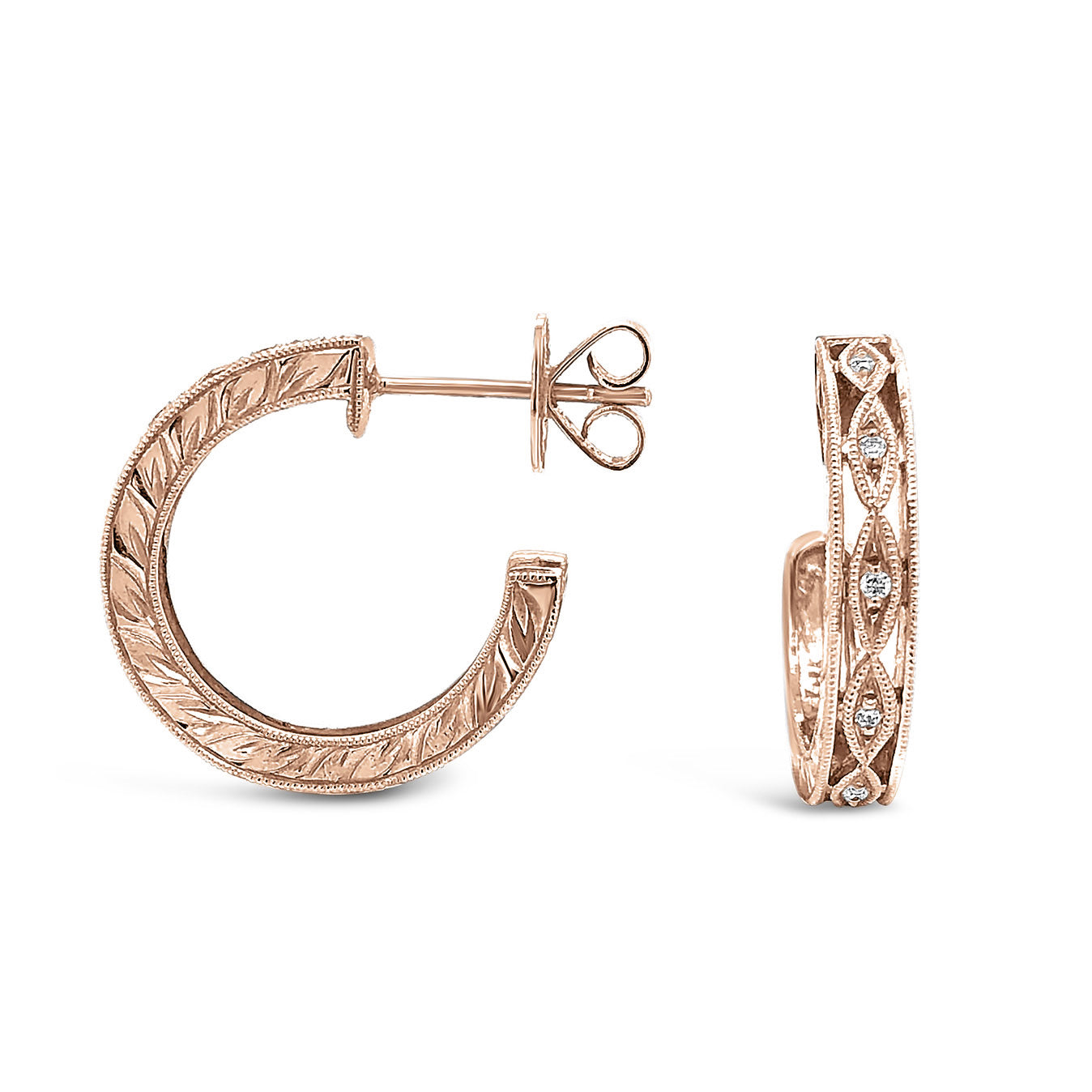 Geometric Milgrain Diamond Hoop Earrings