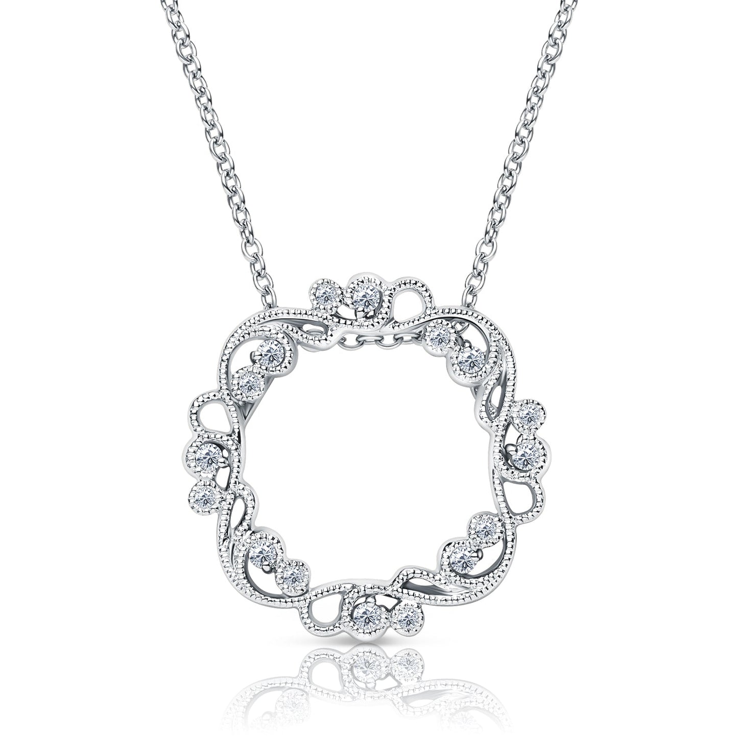 Artistic Lace Diamond Milgrain Circle Necklace