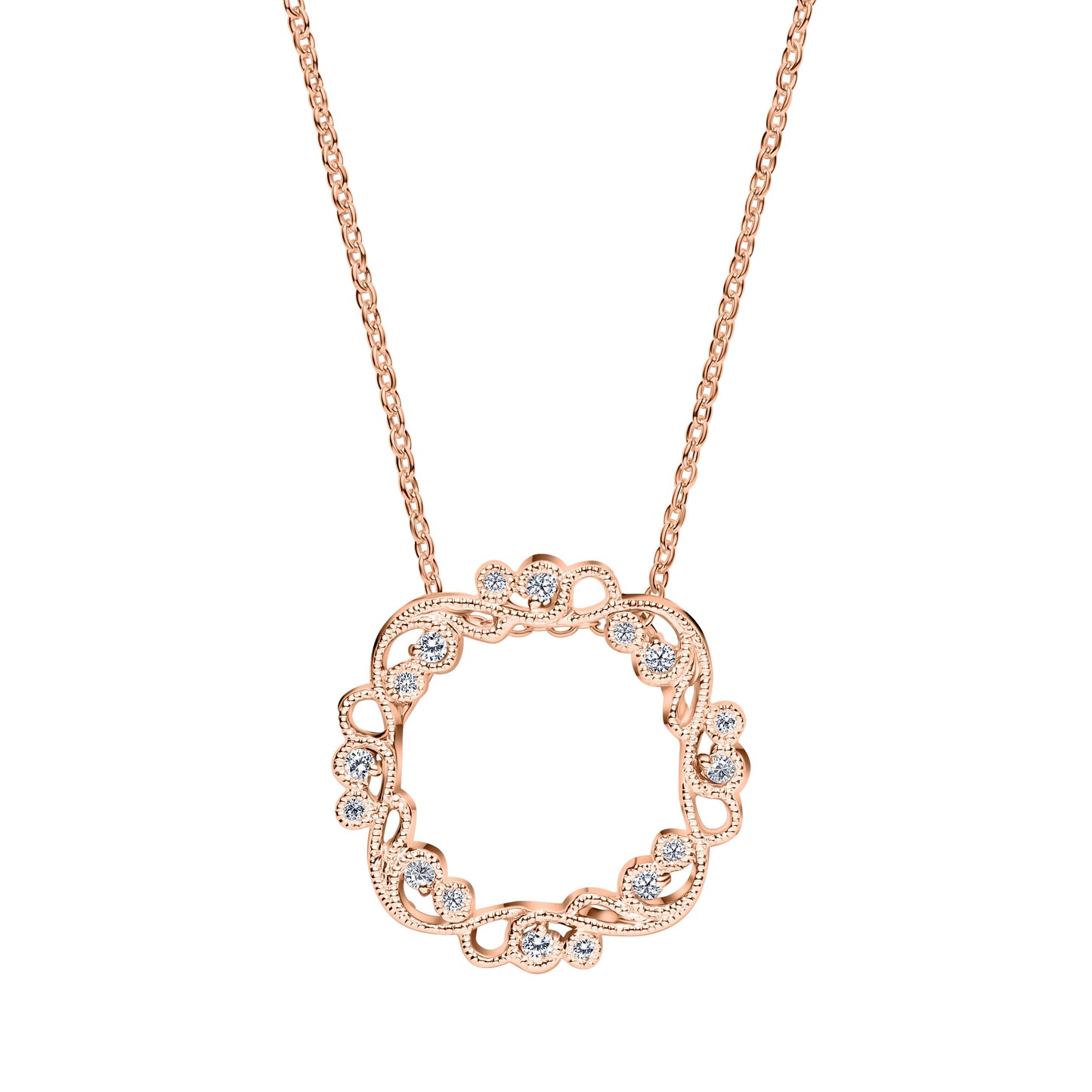 Artistic Lace Diamond Milgrain Circle Necklace