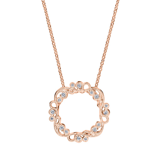 Artistic Lace Diamond Milgrain Circle Necklace