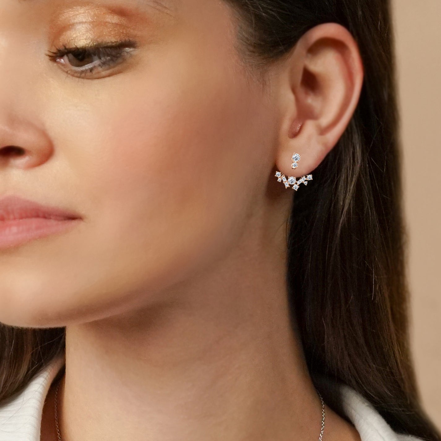 Elegant Diamond Cluster Earring Jacket Studs