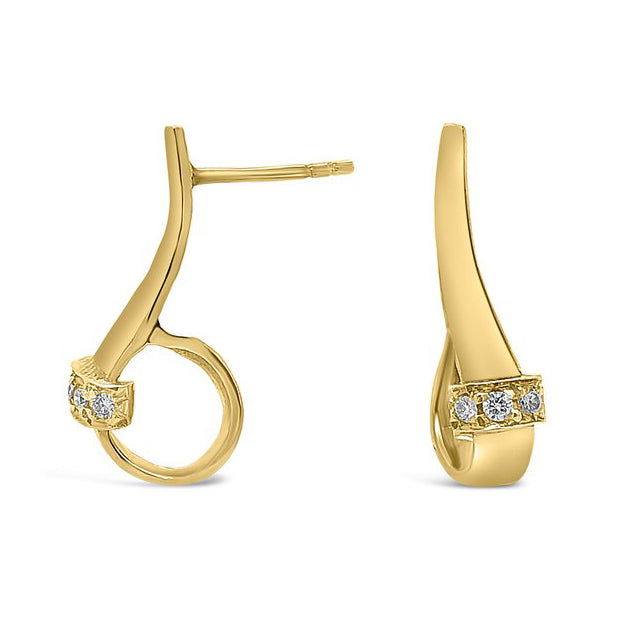 18K Yellow Gold Retro Diamond Drop Earrings