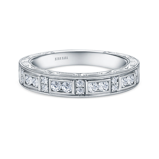 Engraved Milgrain Vintage Diamond Wedding Band