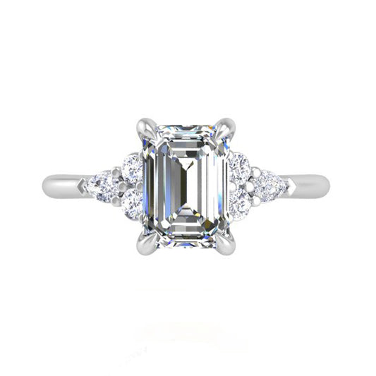 Preset Cluster Side Stone Emerald Lab Diamond Engagement Ring