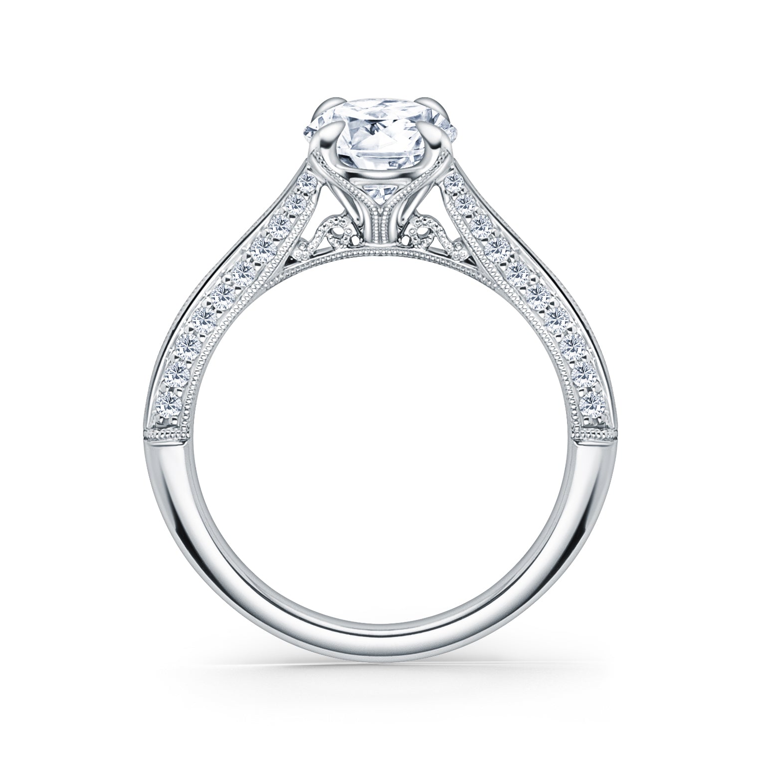 Knife Edge Milgrain Diamond Cathedral Engagement Ring – Kirk Kara